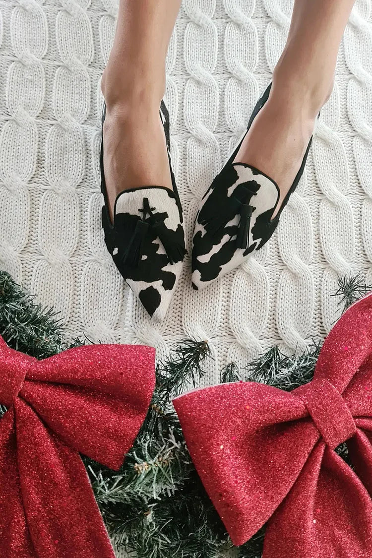 Aaliyah | Cow Print Loafers With Tassel