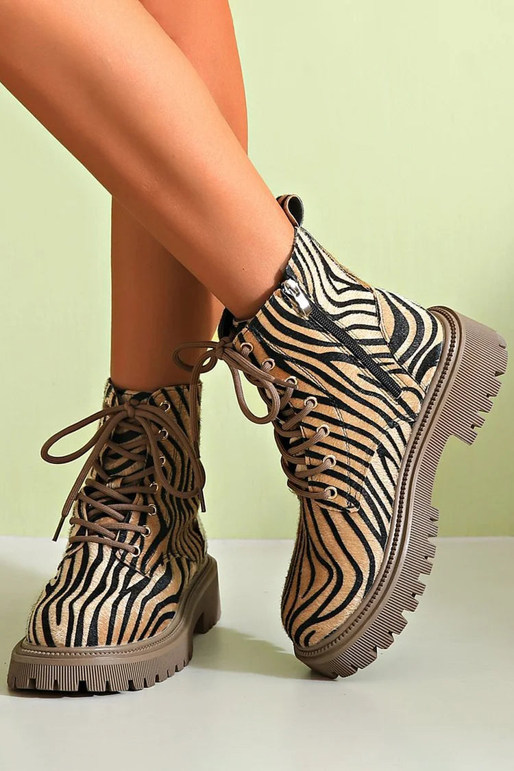 Aaliyah | Zebra Print Lace-up Boots
