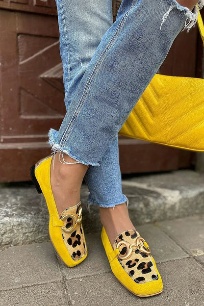 Adeline | Yellow Loafer With Animal Print Detail