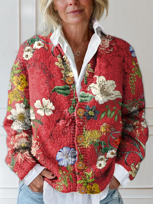 Sydney | Women's Vintage Floral Art Print Buttoned Cardigan Sweater