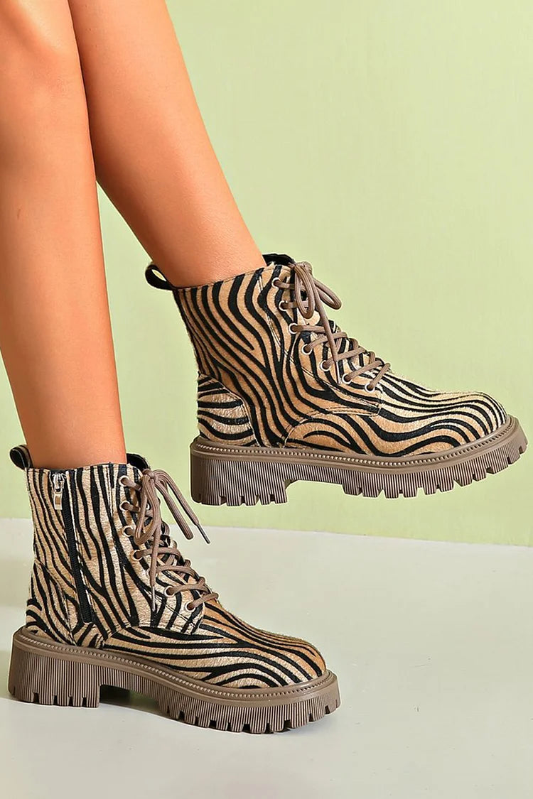 Aaliyah | Zebra Print Lace-up Boots