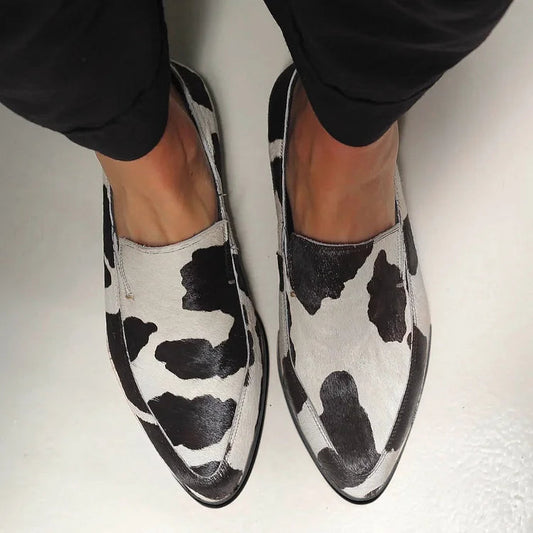 Josephine | Cow Print Slip Ons