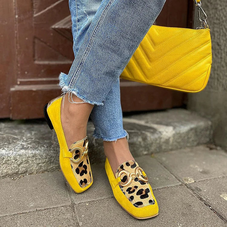 Adeline | Yellow Loafer With Animal Print Detail