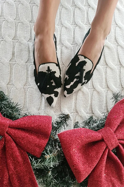 Aaliyah | Cow Print Loafers With Tassel