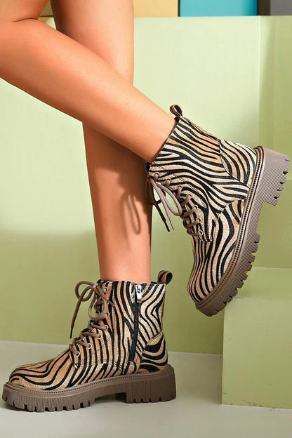 Aaliyah | Zebra Print Lace-up Boots