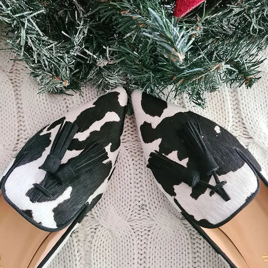 Aaliyah | Cow Print Loafers With Tassel