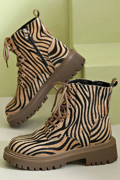 Aaliyah | Zebra Print Lace-up Boots