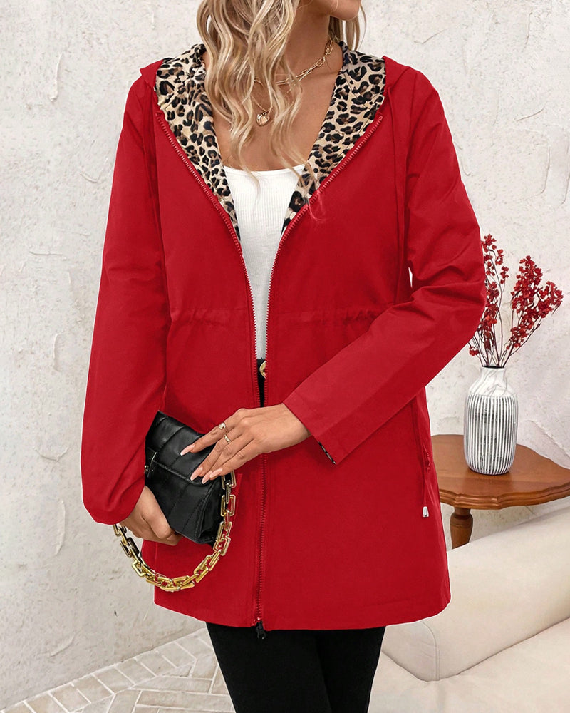 Annie | Reversible Hooded Coat with Leopard Print