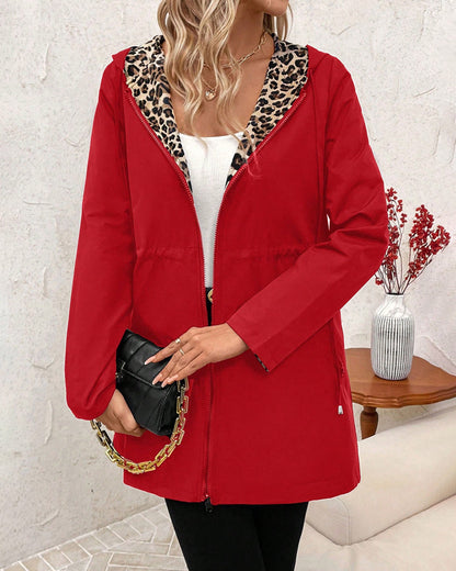 Annie | Reversible Hooded Coat with Leopard Print
